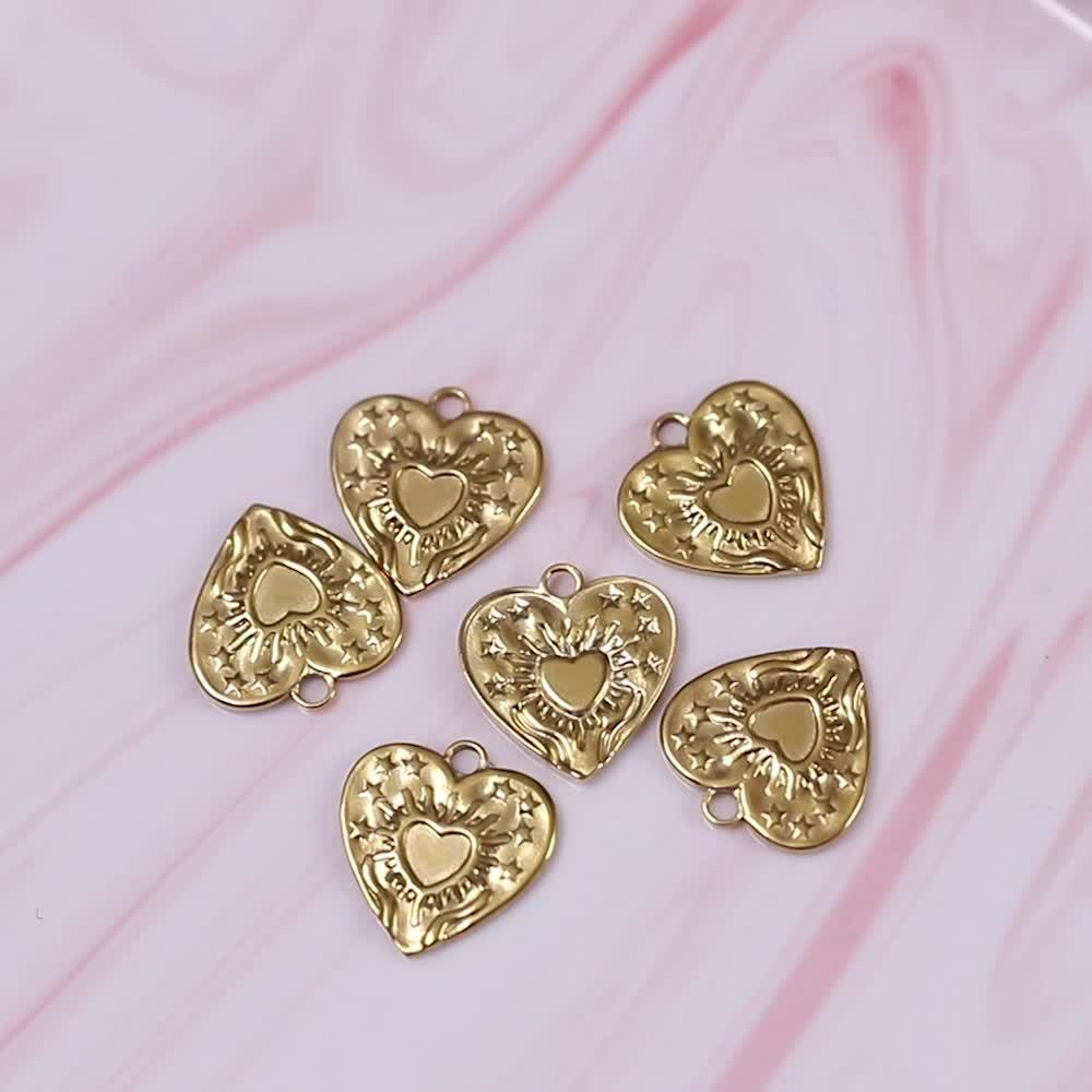 5pcs 304 Stainless Steel Love Charms 17mm Sunburst Heart Pendant